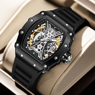 Trendy Hollow Fully Automatic Mechanical Watch Douyin Popular Barrel Men's Watch Luminous Waterproof Silicone Men's Watch Wholesale in Stock
