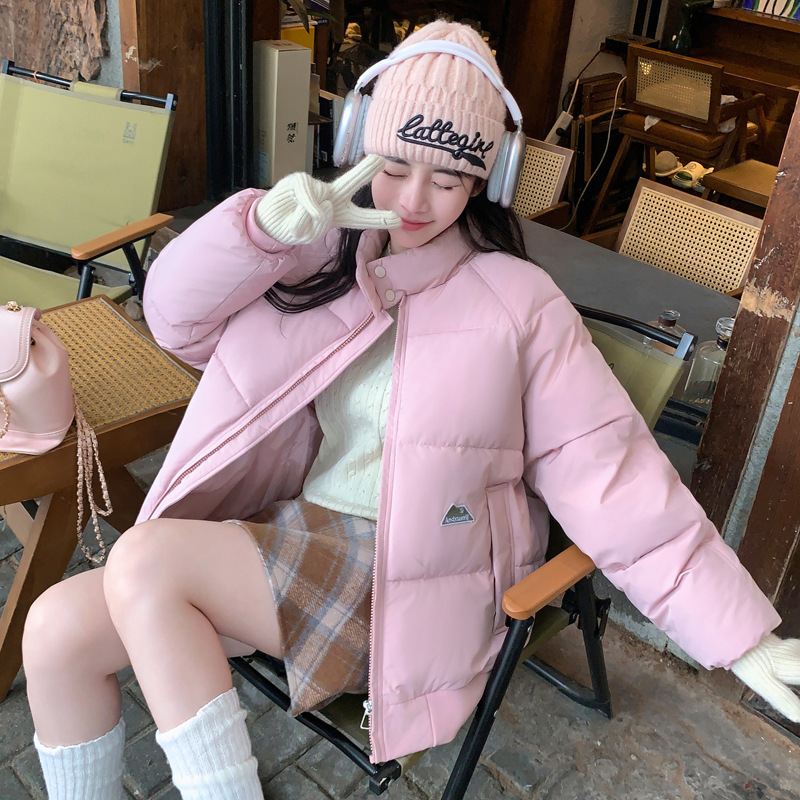 2025立领短款羽绒棉服女冬季学院风百搭宽松保暖男女情侣棉衣外套