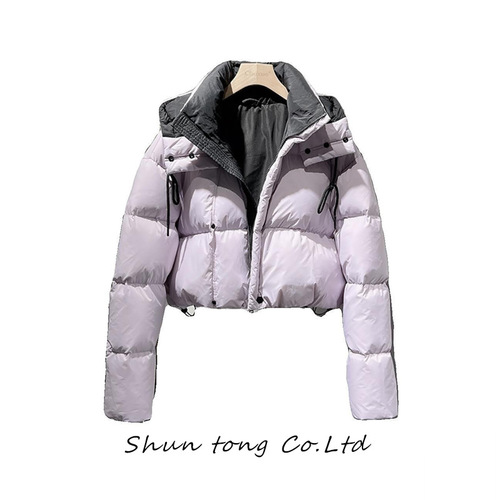 2025 Winter Trendy Fashion Cotton Padded Short Jacket for Women Korean Style High-Waisted Slimming Detachable Hood Bread Cotton Coat
