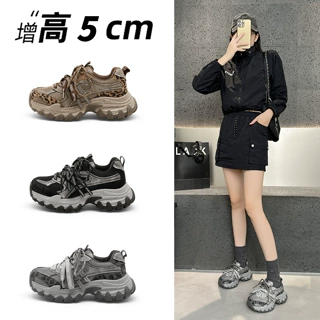 欧货厚底老爹鞋四季网拼接增高绑带韩版女鞋2026夏秋学潮流院款女
