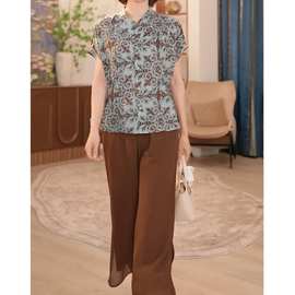 妈妈夏装休闲气质短袖小衫套装中老年女装夏季洋气减龄薄款两件套