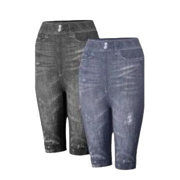 Elegant and Sleek Tight-Fitting Fashion High-Waisted Elastic Denim-Like Leggings for Women, Can Be Worn Outside, Five-Finger Shorts