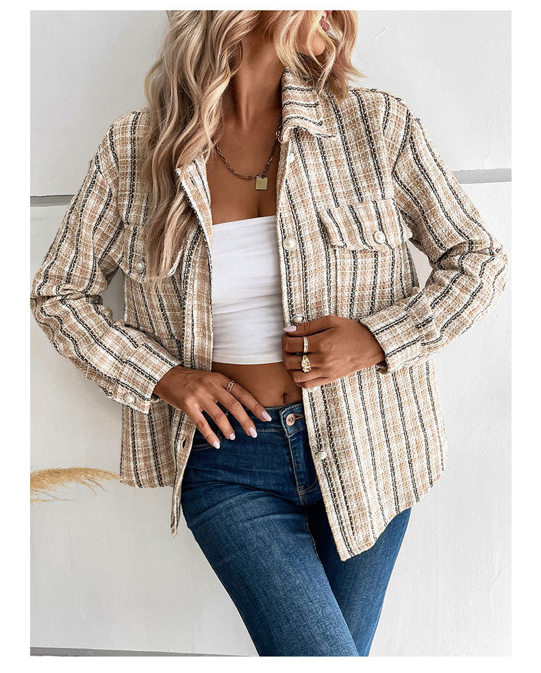 Women's Retro Plaid Cardigan Coat Lightweight Stylish Outerwear_voghion.com