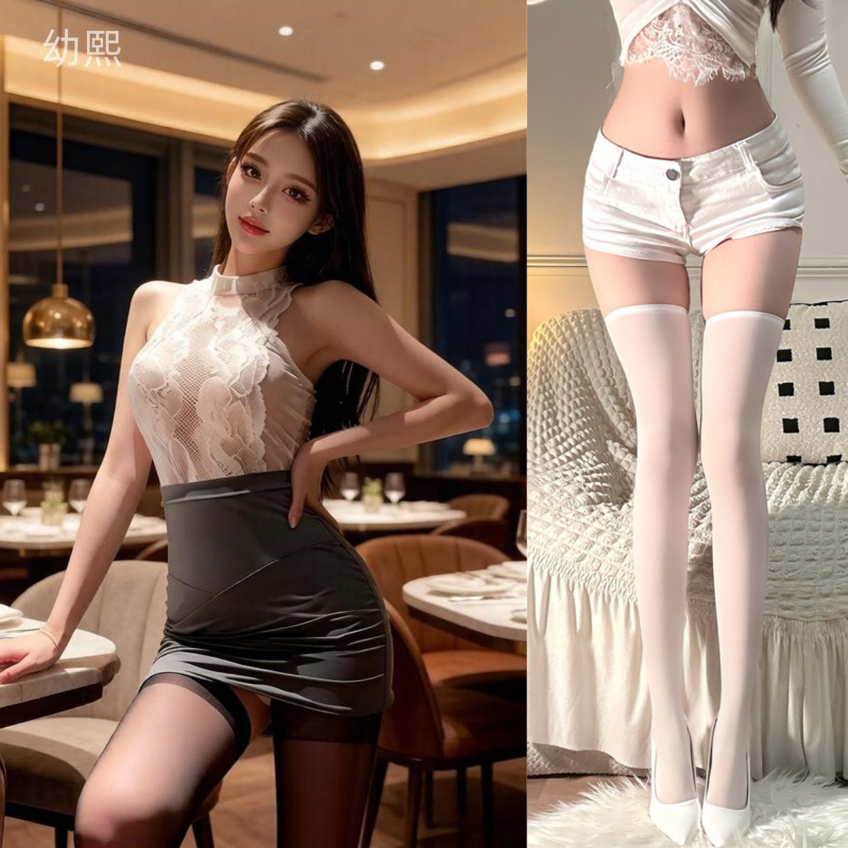 ◆개인 비서◆슈트 + 흰색 가장자리 플랫 스타킹