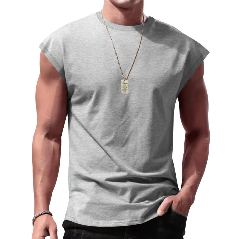 Camiseta sin mangas de verano para hombre, estilo eBay, para comercio transfronterizo, con textura acanalada, ajuste holgado, color liso, top casual deportivo.