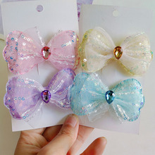 新款蕾丝亮片蝴蝶结发夹超可爱夏日清新碎发夹小女孩发卡女童发饰