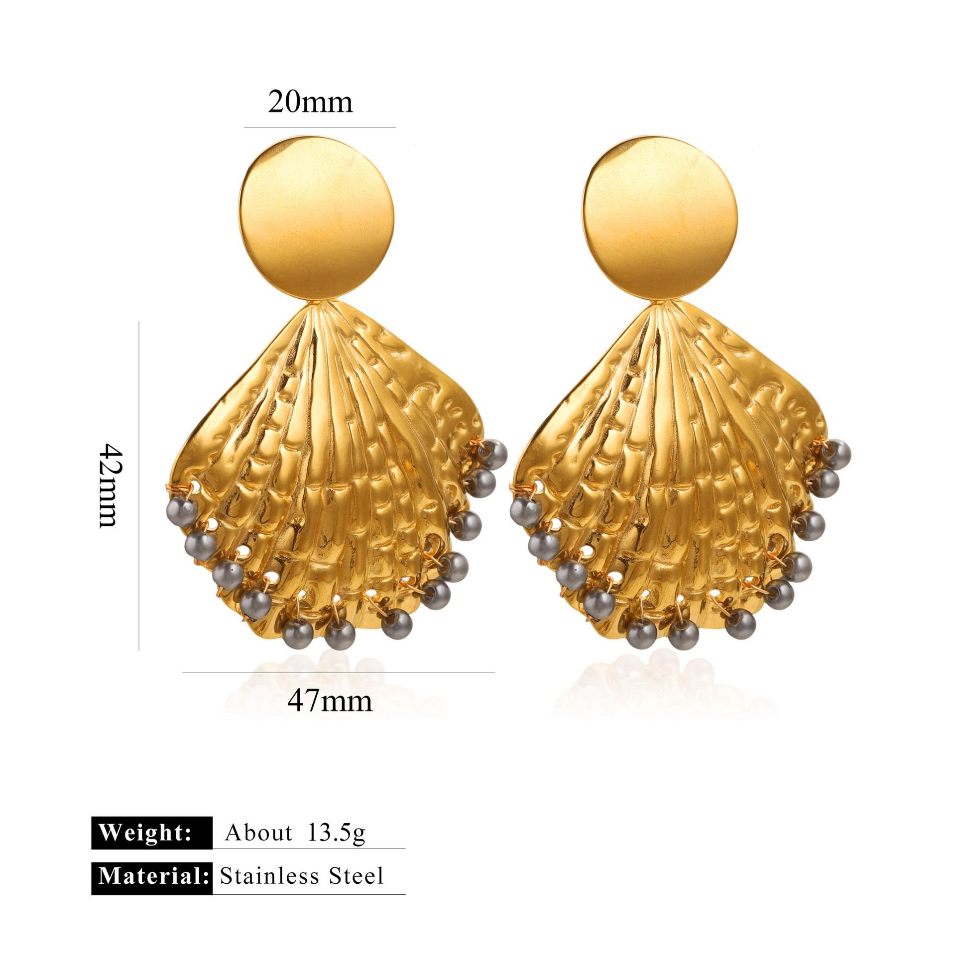 Plating Design 1 Pair Elegant Exaggerated Shell Plating 304 Stainless Steel Drop Earrings