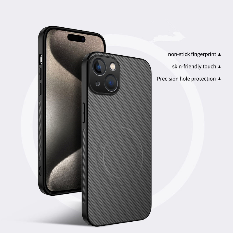 Aplicable a Apple iPhone16ProMax Carbon Fiber Imán para teléfono móvil 15Pro Funda protectora anti-caída con patrón de cuero image 9