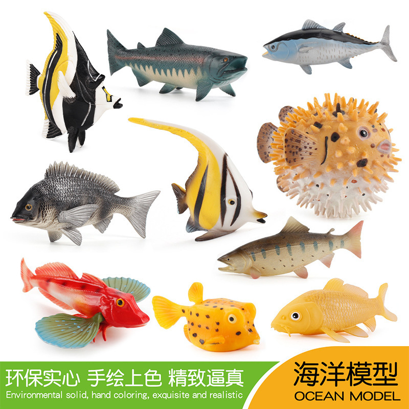 Simulation Solid Freshwater Fish Model Tuna Salmon Flower Ridge Fish Crucian Carp Aquarium Hand-made Ornaments Toys