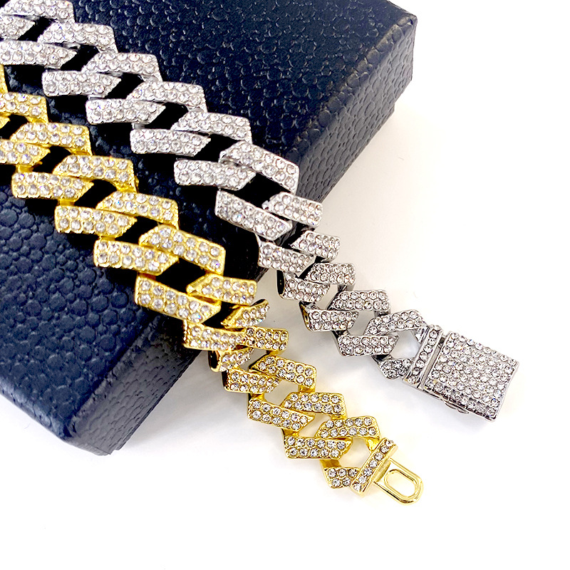 Wang Jia'er's Same Hip Hop Cuban Versatile for Men and Women Full Diamond Couple Bracelet_voghion.com