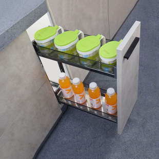 Kitchen Bottom-Mounted Seasoning Basket Narrow Cabinet Drawer-Type Ultra-Narrow Small Size Cabinet Pull-Out Storage Rack