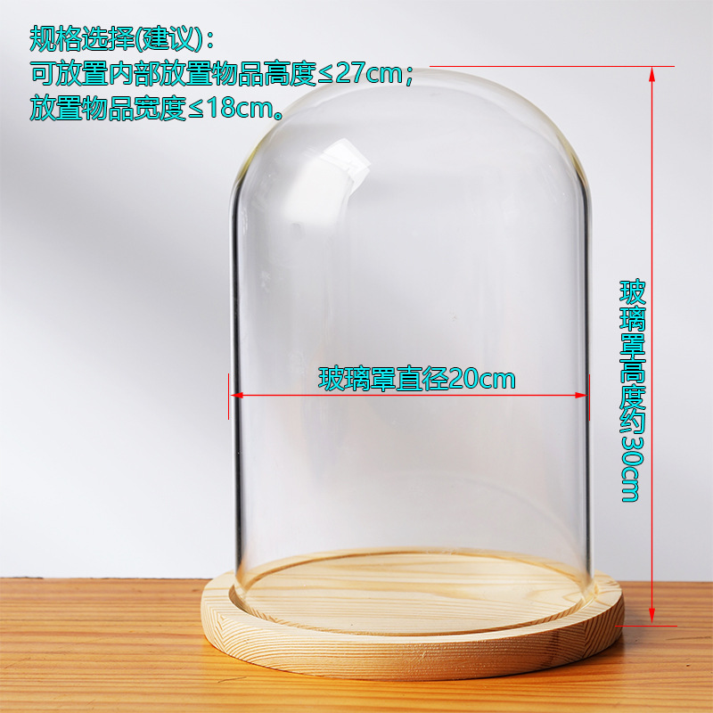 Cubierta cilíndrica de vidrio transparente sin lámpara de madera de estilo inmortal cubierta de polvo de flores hecha a mano decoración creativa de escritorio de bloques