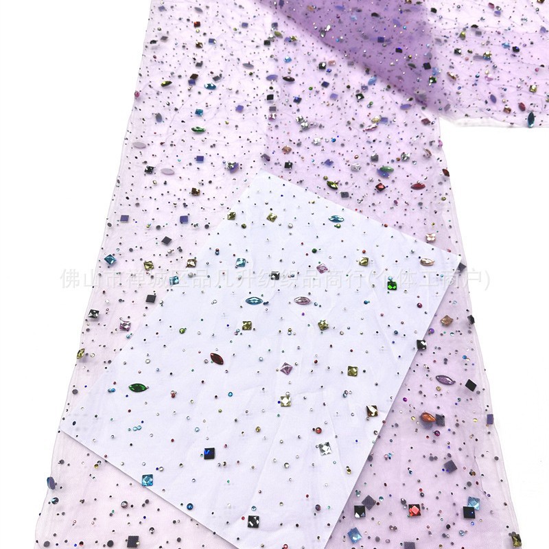 Color mezcla de tela de malla de diamante pesado de forma especial diámetro dispersión escenario vestido vestido tela al por mayor spot image 6