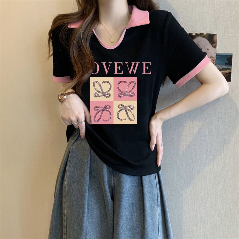 Plus Size Polo Collar Right Shoulder Short-Sleeved T-Shirt for Women Summer 2025 New Loose Slimming Look Versatile Fashionable Age-Reducing Top Plus Size Polo Collar Right Shoulder Short-Sleeved T-Shirt for Women Summer 2025 New Loose Slimming Look Versatile Fashionable Age-Reducing Top