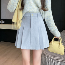 毛呢短裙女2025秋冬新款呢子a字裙高腰防走光短裤百褶半裙女