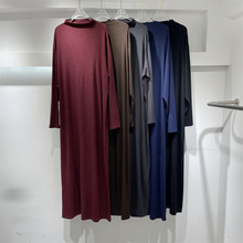 欧美跨境半高领长袖连衣裙女秋冬新款大码显瘦打底包臀齐脚踝长裙