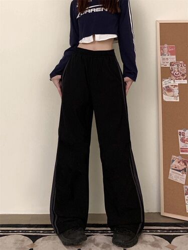 American retro high street sweatpants women's national trend loose all-matching autumn casual pants trend cool straight wide-leg pants