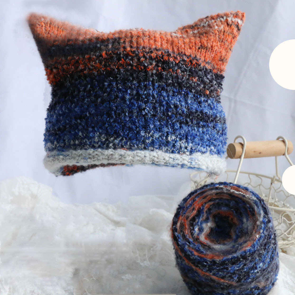 Bufanda de mohair con línea circular teñida de sección irregular de arcoíris, pintura al óleo, material DIY, línea de bufanda, línea elegante, venta al por mayor