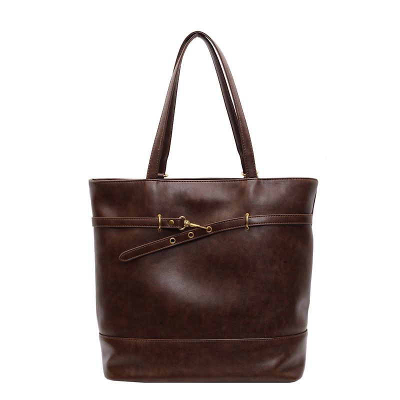 Autumn/Winter Large Capacity Work Commuter Tote Bag For Women 2024 Coffee Brown Leather 2-In-1 Backpack And Crossbody Bag - Thumbnail 5