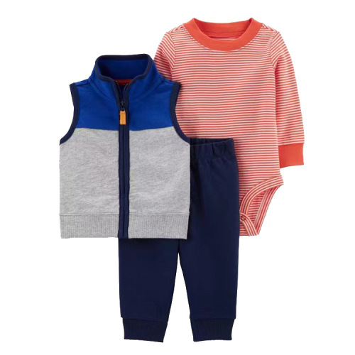 Children's Spring and Autumn Season Cross-border Dropshipping Baby Hooded Jacket Pants Long-sleeve Romper Set of 3