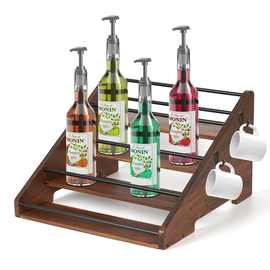 木质阶梯式四层调酒架吧台咖啡糖浆酒瓶整理架厨房调料架带挂钩