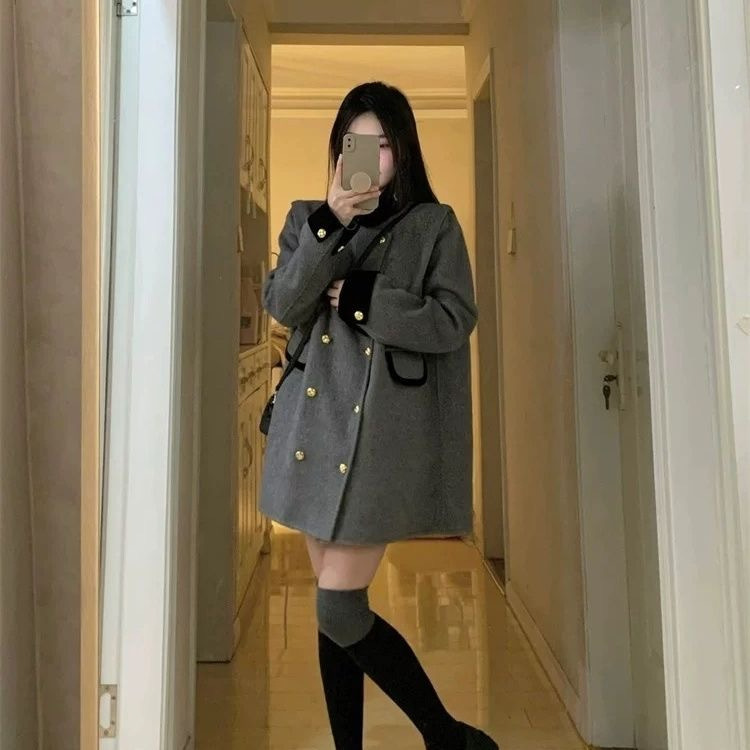 法式小众设计感宽松显瘦毛呢外套秋冬新款气质加厚保暖呢子大衣女|undefined