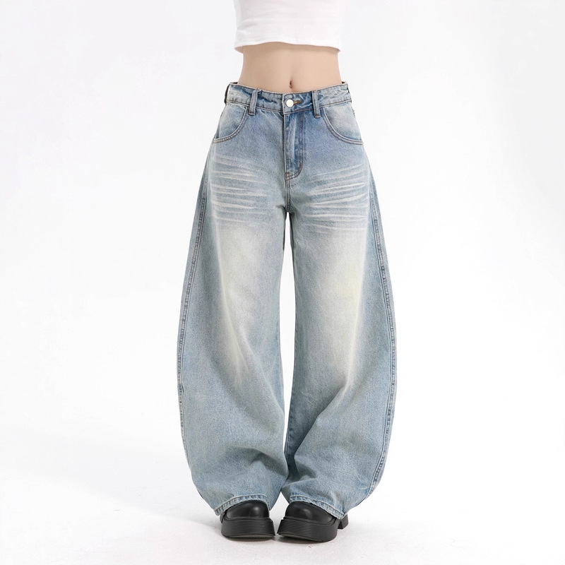 Blue Low-Waist Wide-Leg Jeans for Women Spring and Autumn New Loose Street Boyfriend Style Drapey Versatile Slimming Straight Pants