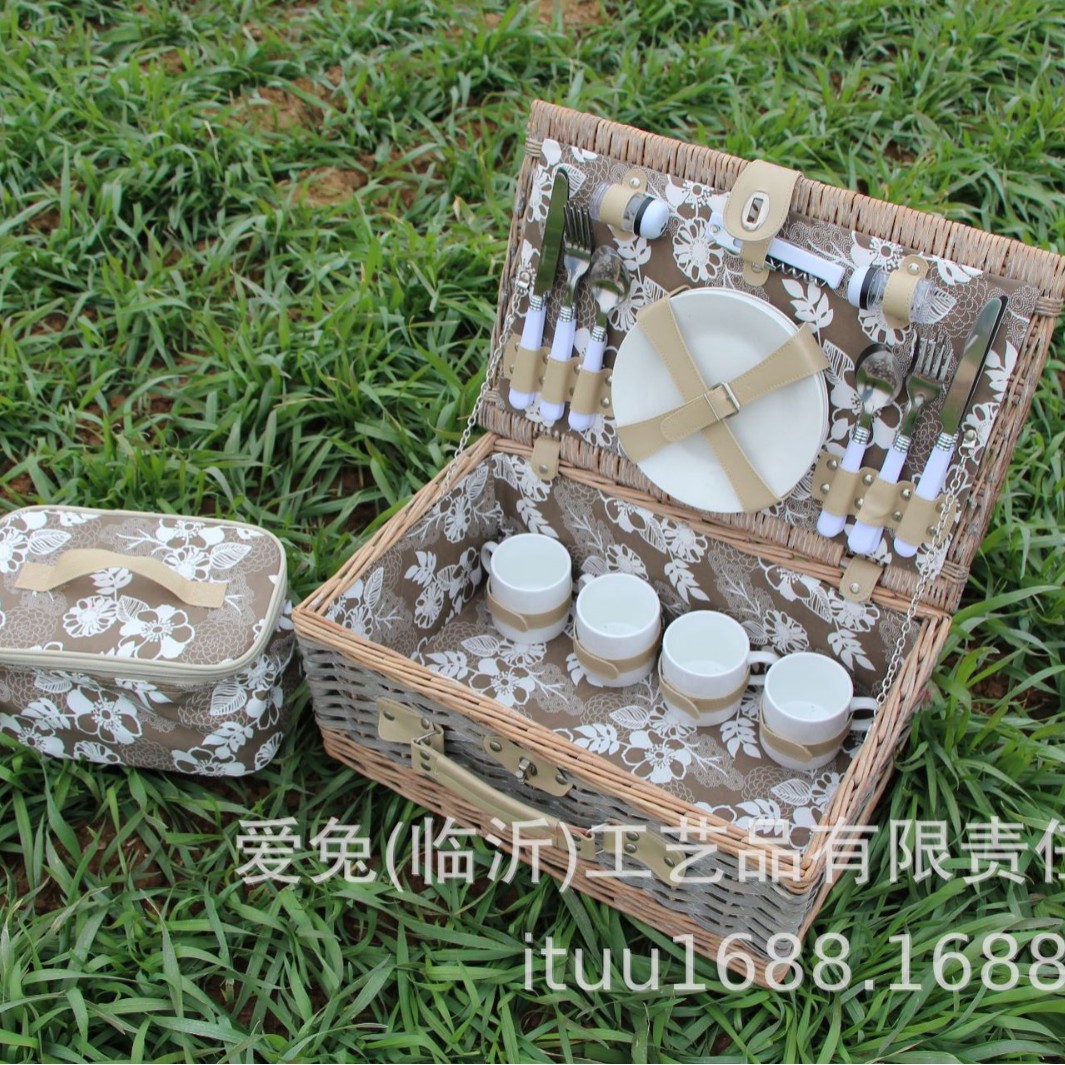Cesta de picnic de caña primavera al aire libre cesta de picnic cubierta de cubierta