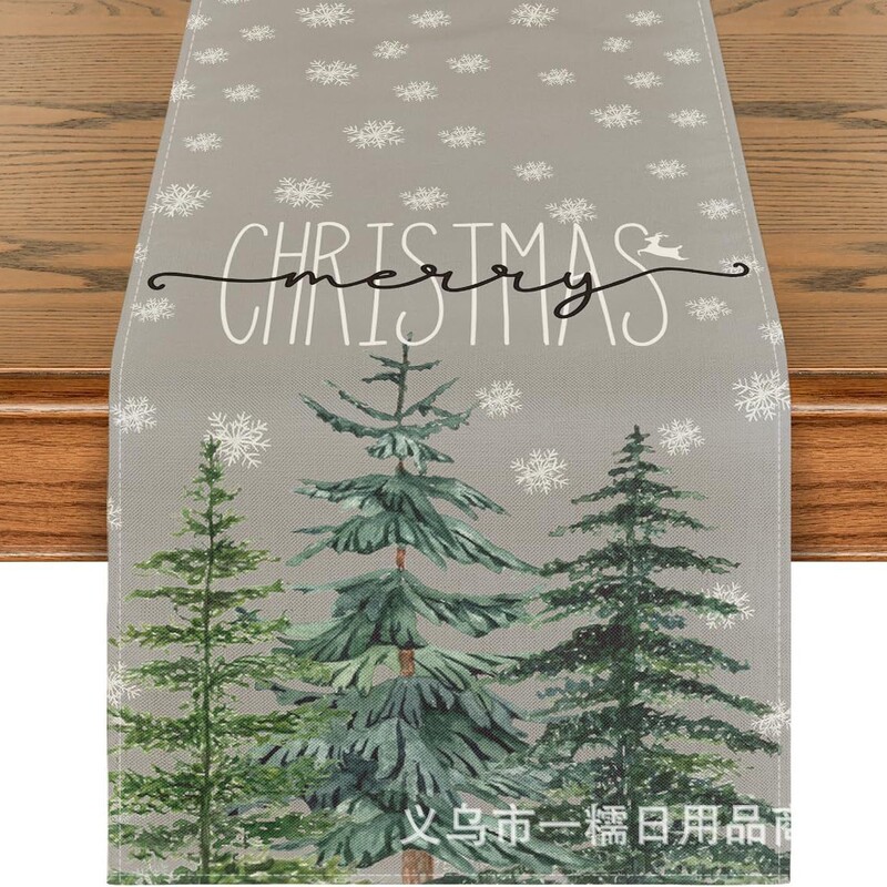 国境を越えて人気のクリスマステーブル旗サンタクロースヘラジカ雪だるま亜麻プリント客間茶卓装飾品|undefined