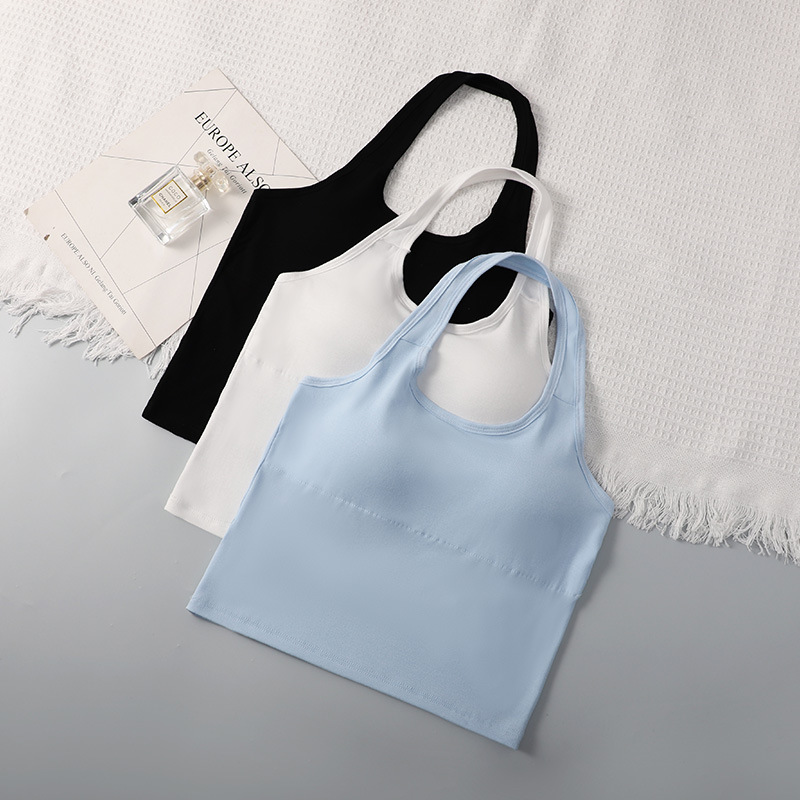 New Summer Modal Sexy Halter Neck Vest with Integrated Bra Pads, Girlish Beautiful Back, European and American Sexy Slim Fit Sports Vest