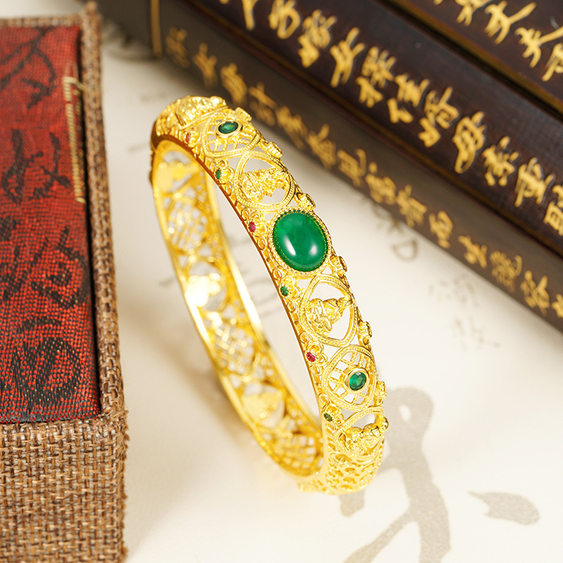 Vietnam Sha Jin retro todo el cuerpo budista brazalete de hebilla hueco jade joyería Yiwu fábrica directa para hombres y mujeres estilo chino