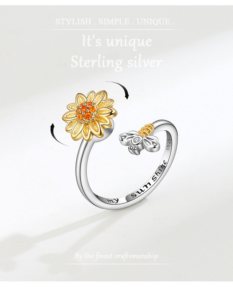 3g Weight 925 Sterling Silver Sunflower Open Rings Anxiety Ring 925 Sterling Silver Rings