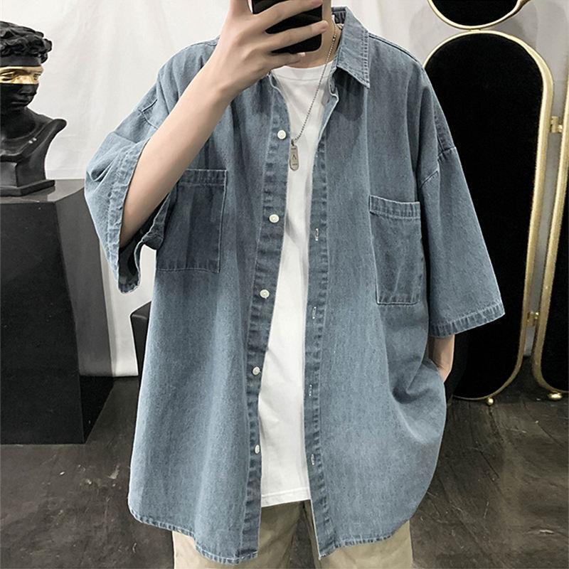 Summer Ins Denim Shirt Men's Short-sleeved Workwear Shirt Jacket Loose Trendy All-match Handsome Top Clothes Men's Trendy Brand