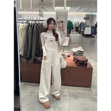 碎花灯芯绒背带裤女春季甜美减龄宽松阔腿裤设计感高腰休闲裤长裤