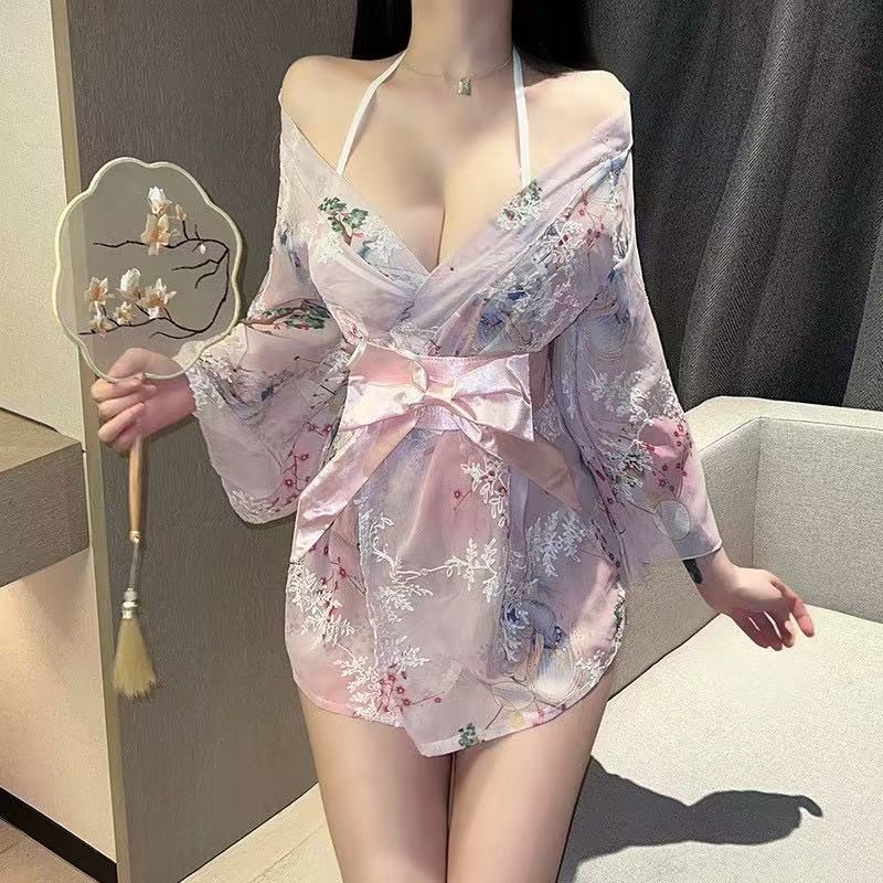 情趣内衣纯欲和服浴袍套装制服诱惑印花日系蝴蝶结