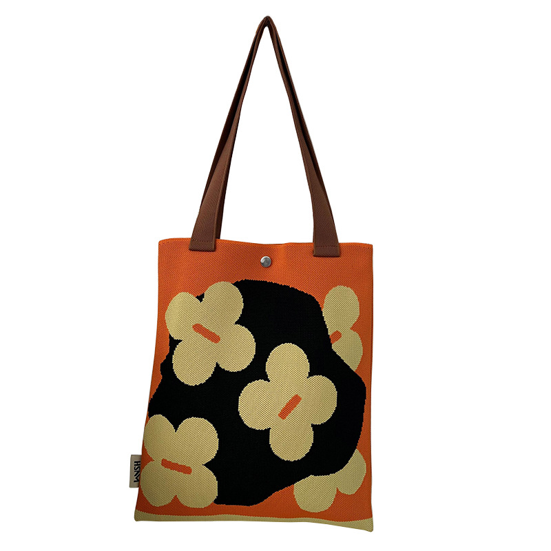 Bolsa de mano de punto de diseño simple flor frutas color contrastante bolso de mano de viaje fuera de gran capacidad bolso de hombro