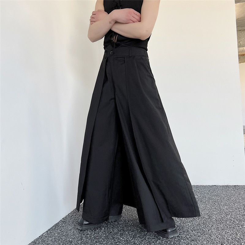 Designer Style Irregular Multi-Layer Skirt Wide-Leg Pants Skirt Pants Men's Asymmetric Bushido Kendo Kimono Kimono Kimono Kama Pants