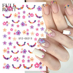 新款美甲貼紙 ins網紅同款春季紫色花環花卉背膠貼指甲貼紙nail