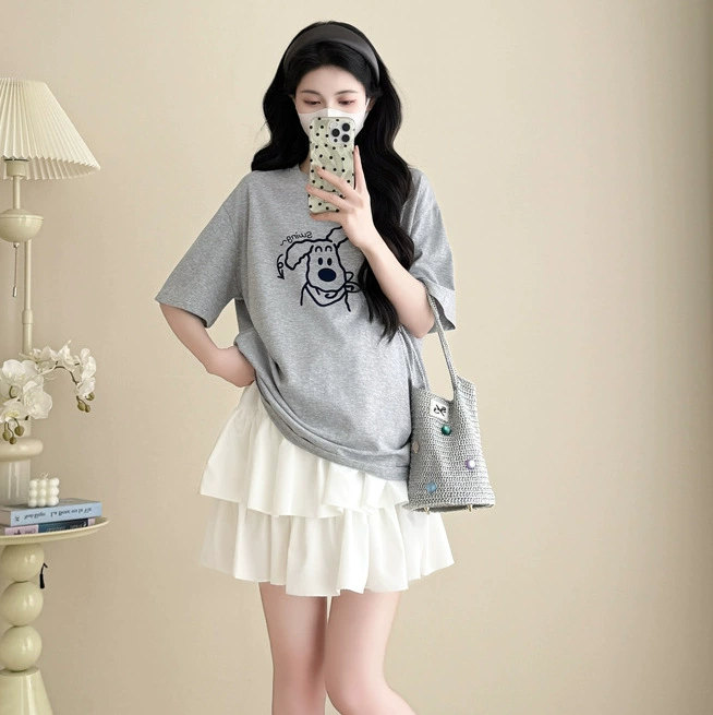 Набор для беременных летом новая хлопчатобумажная футболка повседневная свободная юбка для торта из двух частей