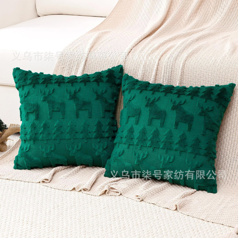 スノーフレーククリスマスツリー刺繍毛リビングルームソファクッションクリスマスぬいぐるみ枕カバーパーティー装飾枕カバー|undefined