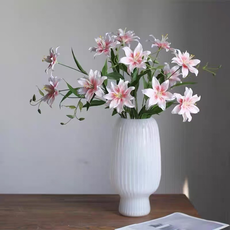 2头重瓣小百合跨境 高品质仿真花桌花欧式轻奢假花家居饰品拍摄道