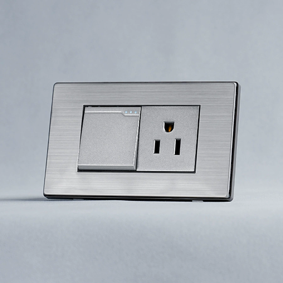 South American series stainless steel panel one-switch American flat 3-hole socket one-open single and double control 16A 250V