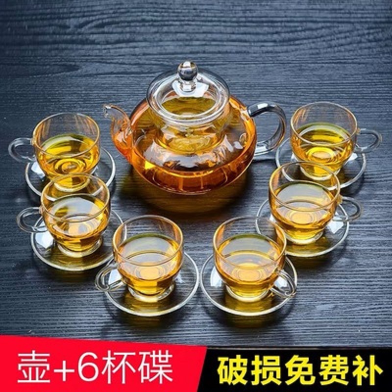 Fábrica al por mayor engrosada vidrio borosilicato flor tetera traje de alta temperatura resistente vidrio tetera filtro Kung Fu juego de té