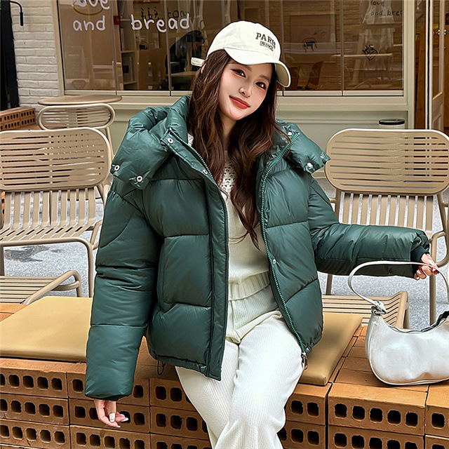 Foreign Trade Winter Cocoon-Shaped Korean Style down Jacket for Women, Loose Hooded Short Cotton Coat, Thickeneded Bread Jacket