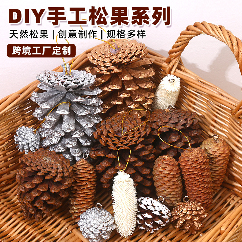跨境松果装饰松塔橡果干花材料diy摆件拍摄天然松塔仿真圣诞树