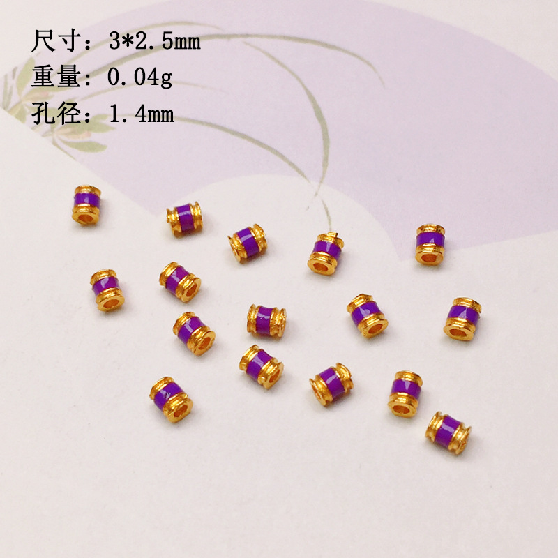 S925 silver gold-plated burning blue drop oil barrel beads tube beads colorful spacer bracelet necklace string decoration diy semi-finished products