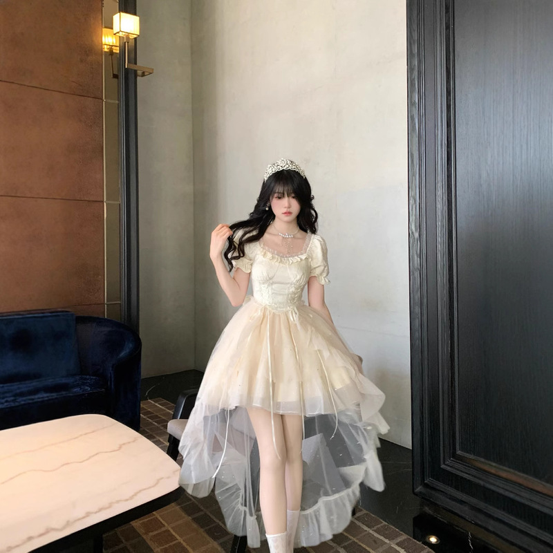 Blovelan Half-Length Love Speech Big Bow Princess Dress Jacquard Puffy Fine Glitter Trailing Dress Birthday Dress Trendy Blovelan Half-Length Love Speech Big Bow Princess Dress Jacquard Puffy Fine Glitter Trailing Dress Birthday Dress Trendy