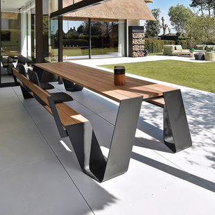 Outdoor One-Piece Table and Chair Balcony Leisure Area Layout Leisure Tea Table Combination Stainless Steel Outdoor Courtyard One-Piece Table and Chair