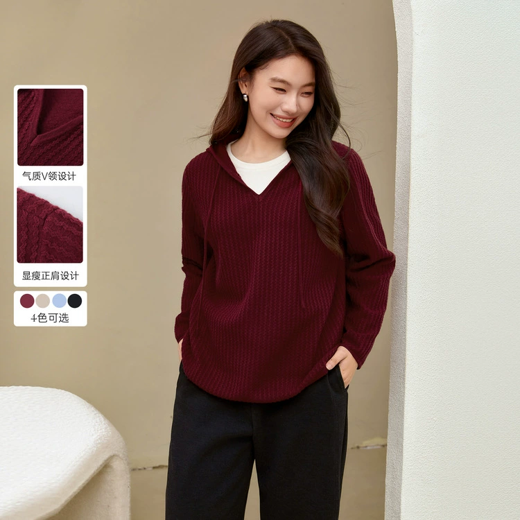 [Возраст и жизненная сила дикая капюшон с тонким V-образным вырезом свитер] Полноцветное шоу большой размер женский толстый mm2025 весенний новый