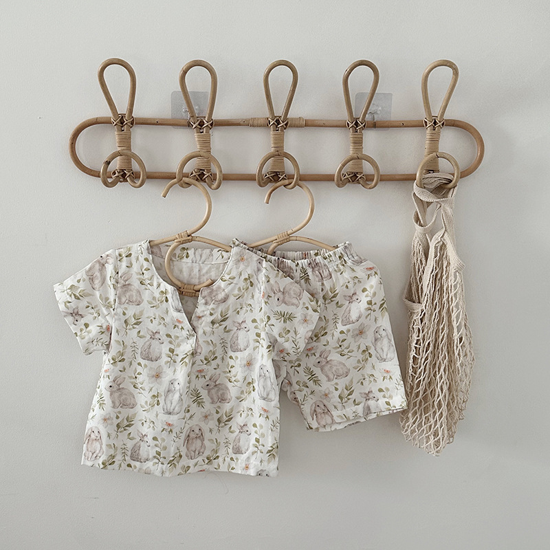 Custom Summer Children's Pajamas Soft Bamboo Cotton Baby Home Clothes Ins Summer Short-sleeved Pajamas for Boys and Girls suit